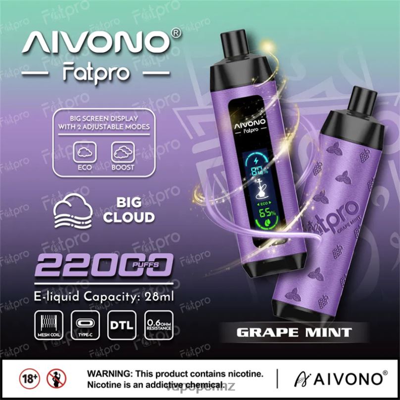 Aivono Fatpro 22000 Grape Mint - 2B88Z2 Vape New Zealand