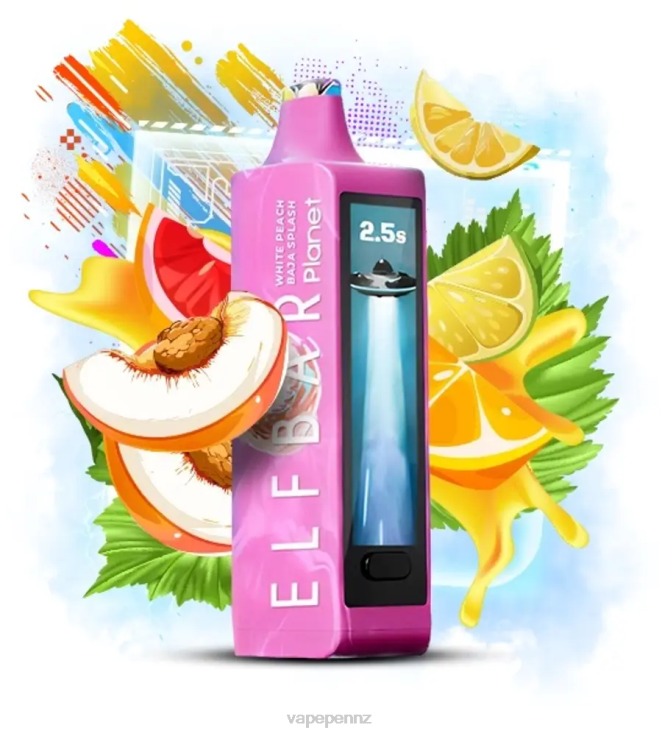 Vape New Zealand 4P62R20 - White Peach Baja Splash Elf Bar Planet 25000