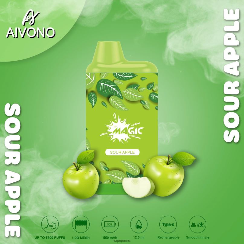 Aivono AIM MAGIC 5800 Mouth Box Cigarette Sour Apple - 2B88Z87 Vape NZ