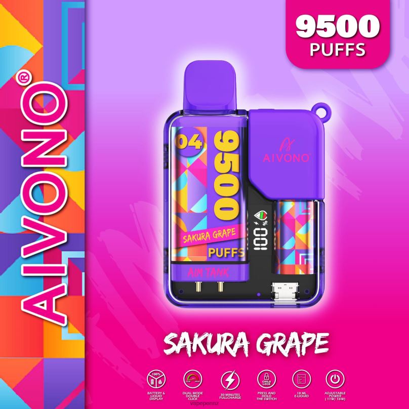 Aivono AIM TANK 9500 Sakura Grape - 2B88Z36 Vape New Zealand