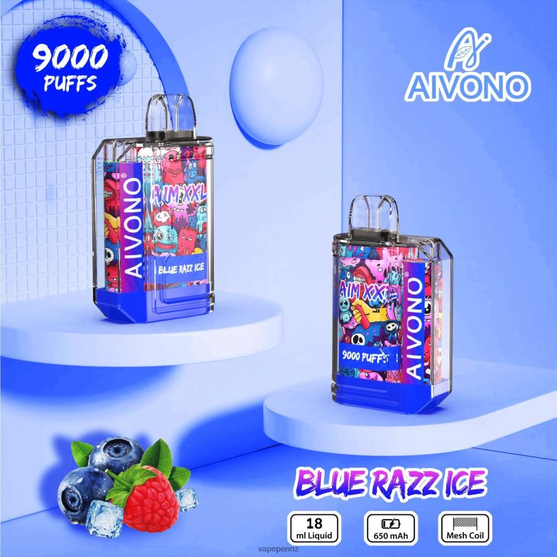 Aivono AIM XXL 9000 Mouth Sticker Transparent Blue Razz Ice - 2B88Z54 Vape New Zealand