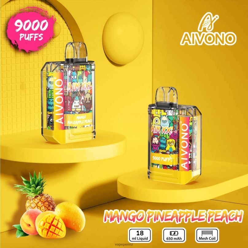 Aivono AIM XXL 9000 Mouth Sticker Transparent Mango Pineapple Peach - 2B88Z49 Vape NZ