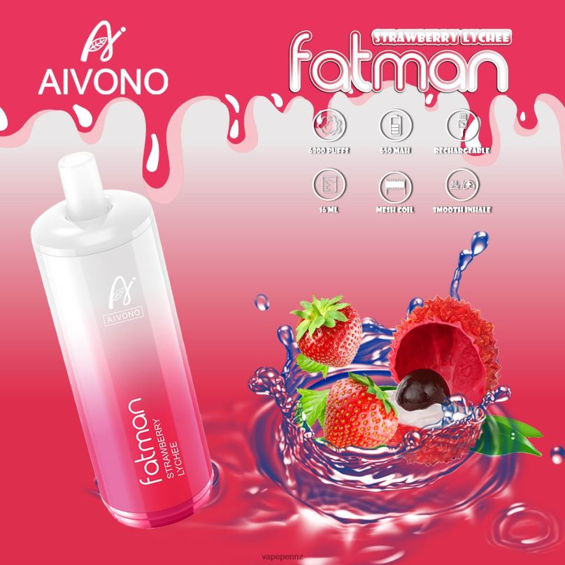 Aivono FATMAN 6800 Strawberry Lychee - 2B88Z23 Vape NZ